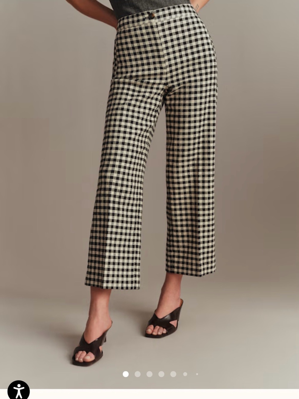 Sézane Martin Crop Trousers in Black & Ecru Gingham Size 42